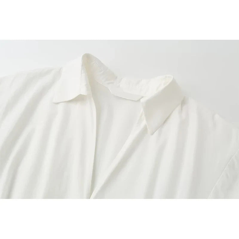 Elegant V-neck Puff Sleeve White Shirt Dresses