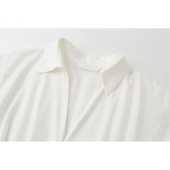 Elegant V-neck Puff Sleeve White Shirt Dresses