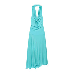 Sexy Backless Draped Halter Maxi Dresses