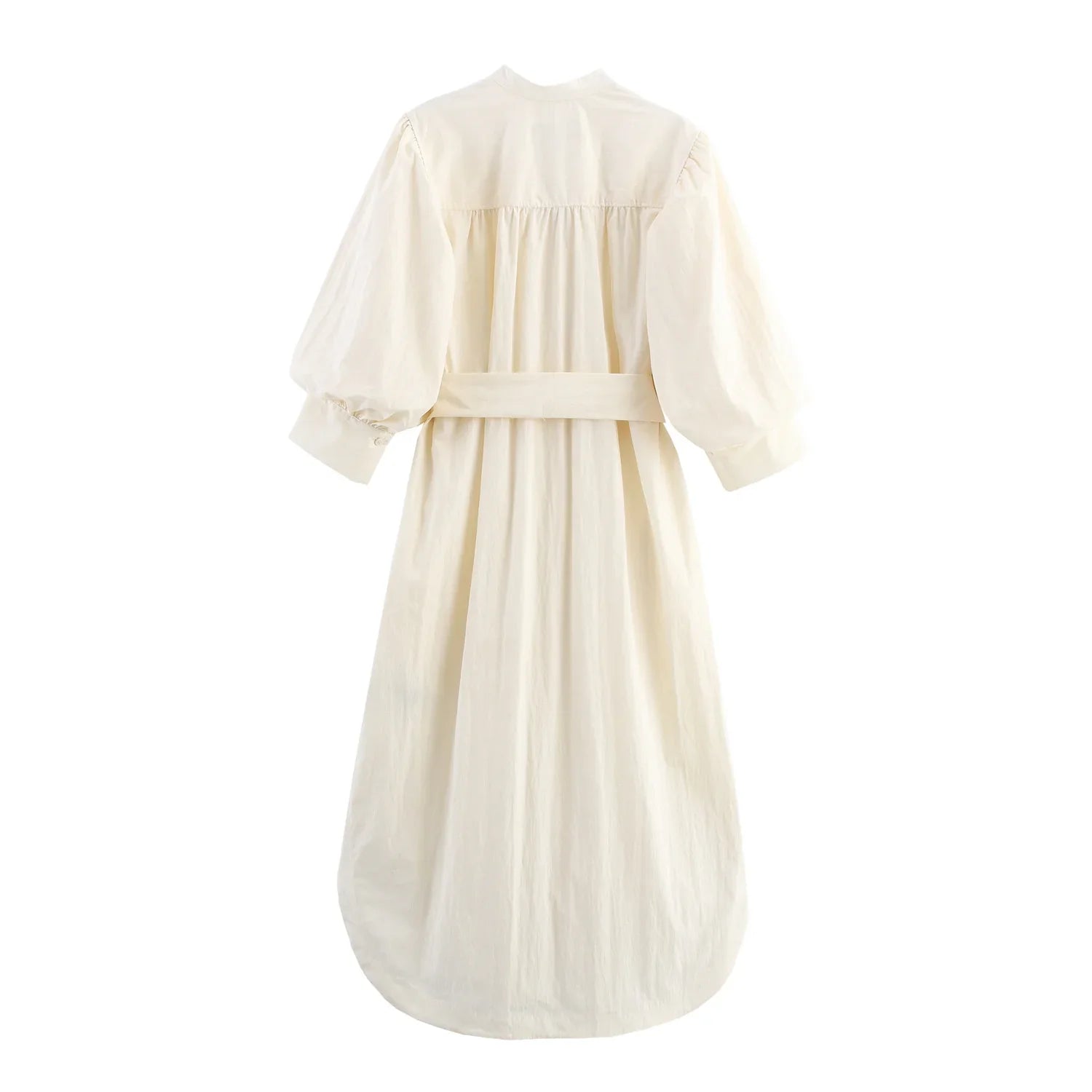 Ivory Puff-Sleeve Shirt Dresses