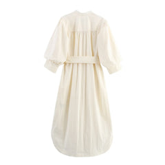 Ivory Puff-Sleeve Shirt Dresses
