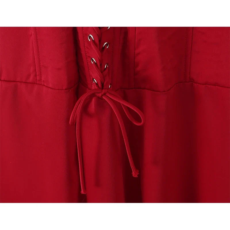 Wine Red Corset Spaghetti Strap Midi Sexy Dresses