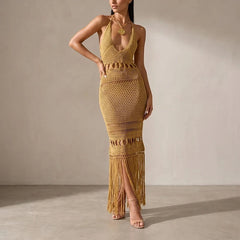 Casual Solid Color Wrapped Beach Dresses
