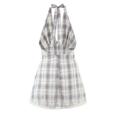 Sexy Backless Halter Plaid Dresses
