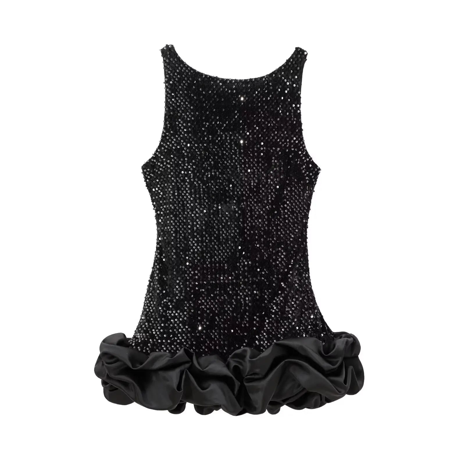 Christmas Party Mini Dresses Sexy Backless O Neck Sleeveless Ruffle Hem Ball Gown Dresses