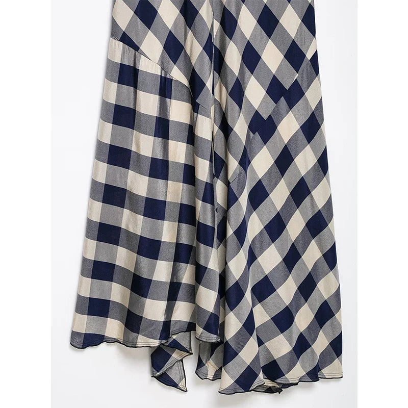 Vintage Plaid Halter Midi Dresses