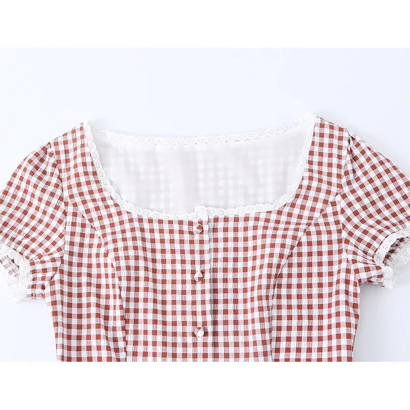 Lace Trim Plaid Mini Dresses