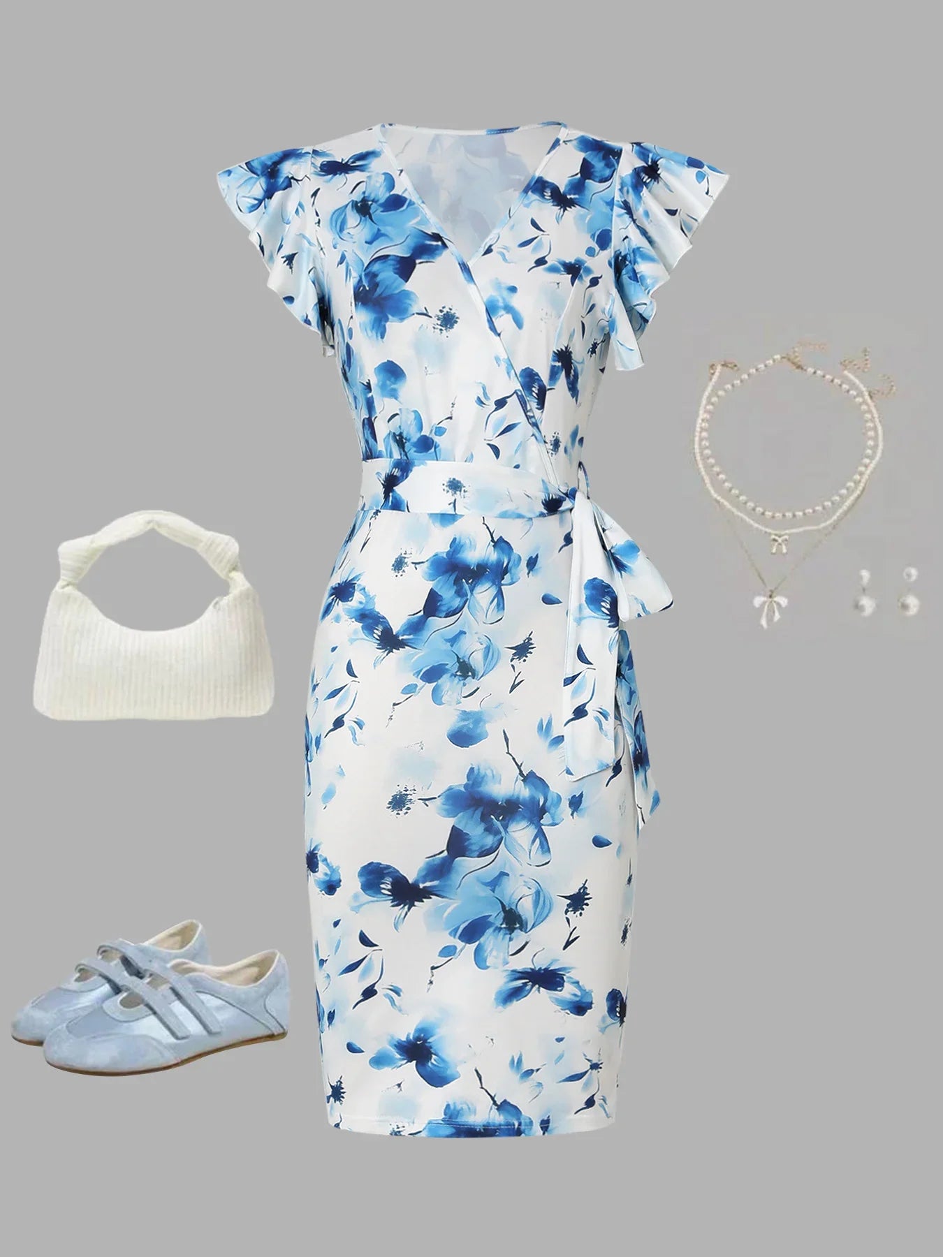 Summer Blue Floral Print Maxi Dress, Elegant Vacation Style Waist Slimming A-Line Casual Party Sundress