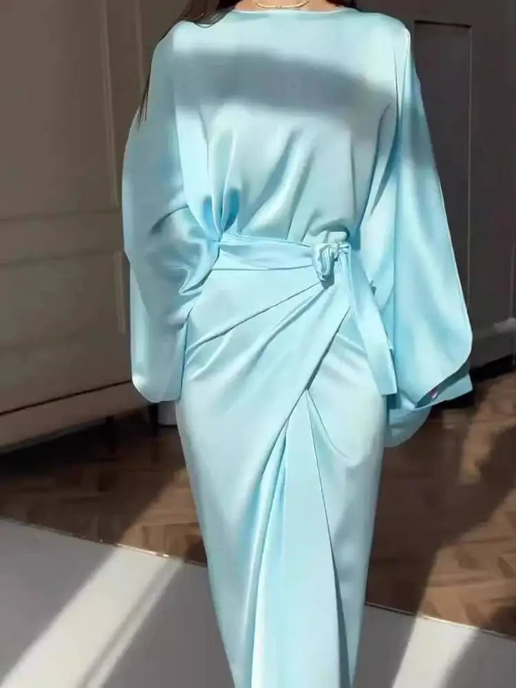 Autumn Round Neck Long Sleeve Irregular Waist Dresses
