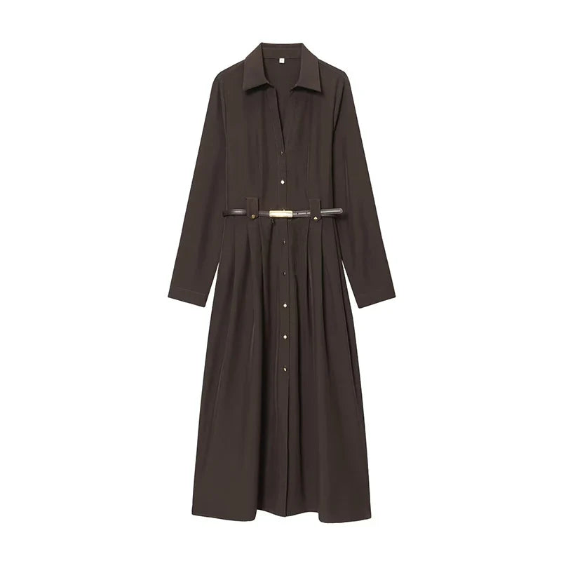 High Quality Elegant With Belt Long Shirt Dresses
