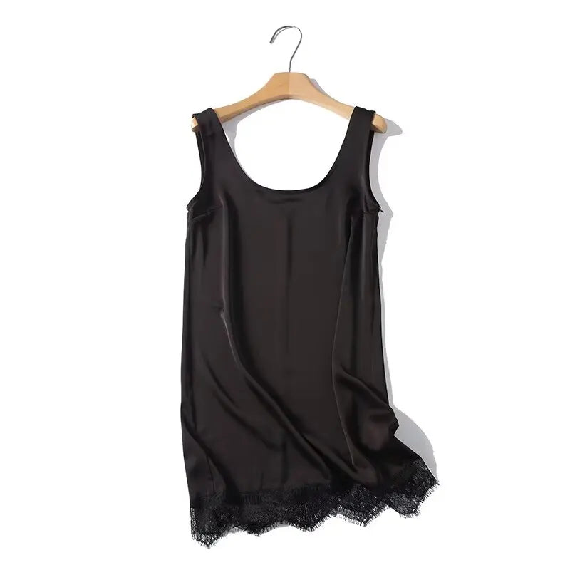 Lace Trim Brown Short Tank Dresses
