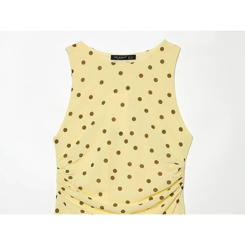 Flowy Yellow Polka Dot Maxi Dresses