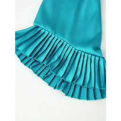 Elegant Sexy Diagonal Collar Satin Draped Ruffle Long Party Dresses Maxi Evening Vestidos