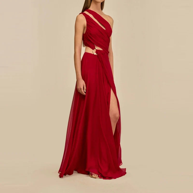Asymmetry Slash Collar Evening Dresses