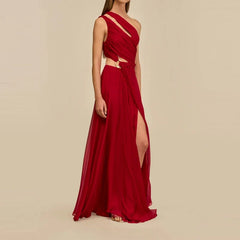 Asymmetry Slash Collar Evening Dresses