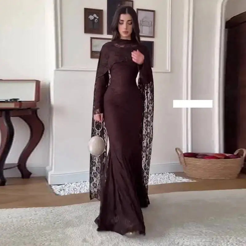 Elegant Round Neck Long Sleeved Waist Slimming Dresses