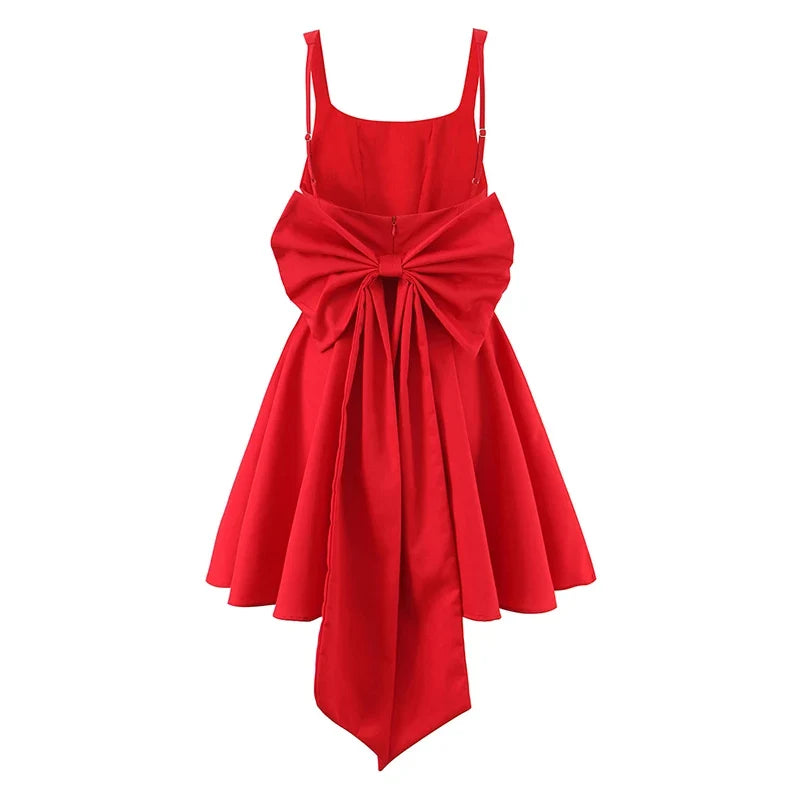 Sexy Backless Sling Red Big Bow Dresses