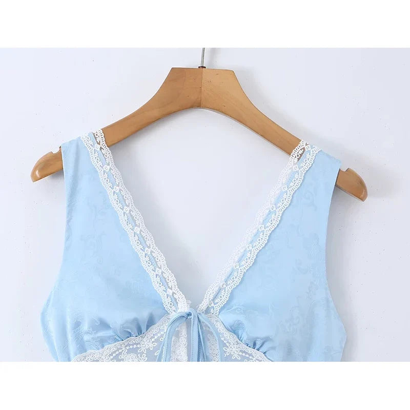 Summer Blue Lace Trim Cutout Mini Dresses