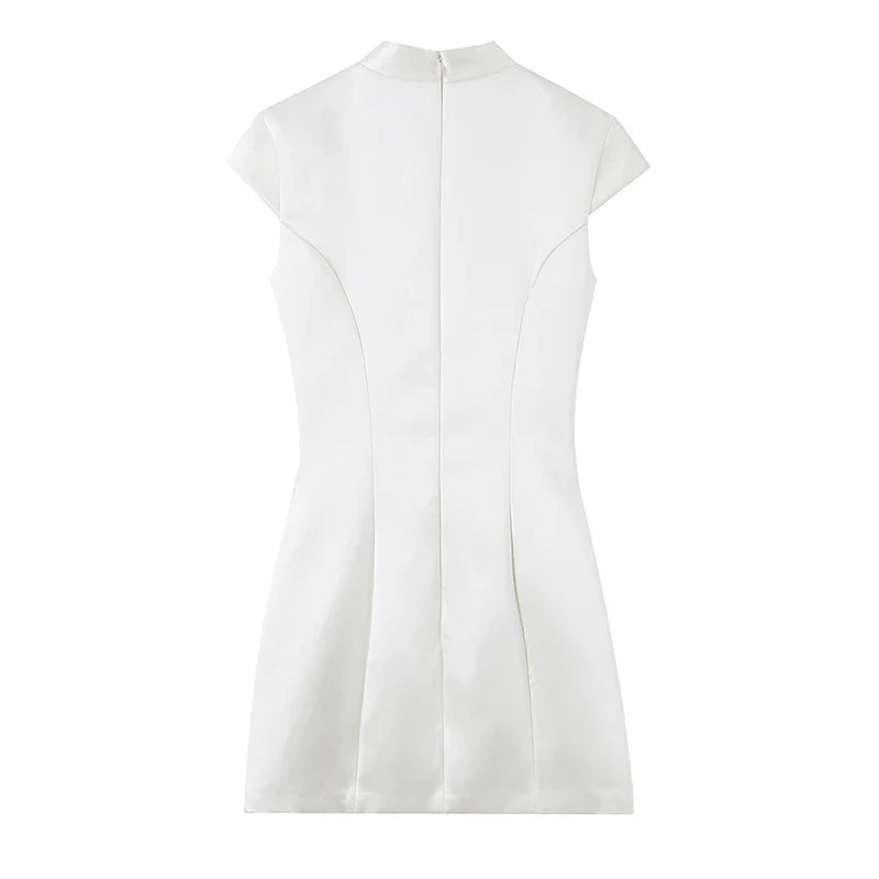 White Satin Mandarin Collar Cheongsam Dresses