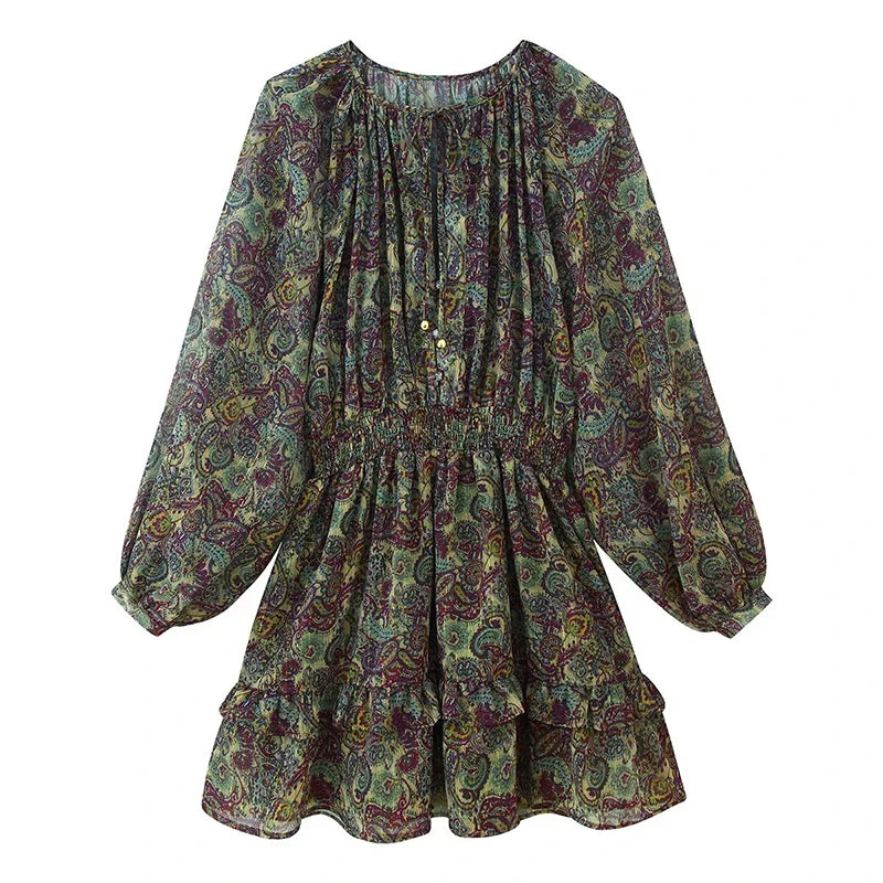 Spring Vintage Printed Mini Dresses