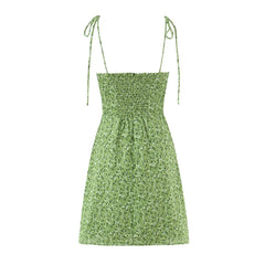 Sexy Spaghetti Straps Green Floral Print Dresses