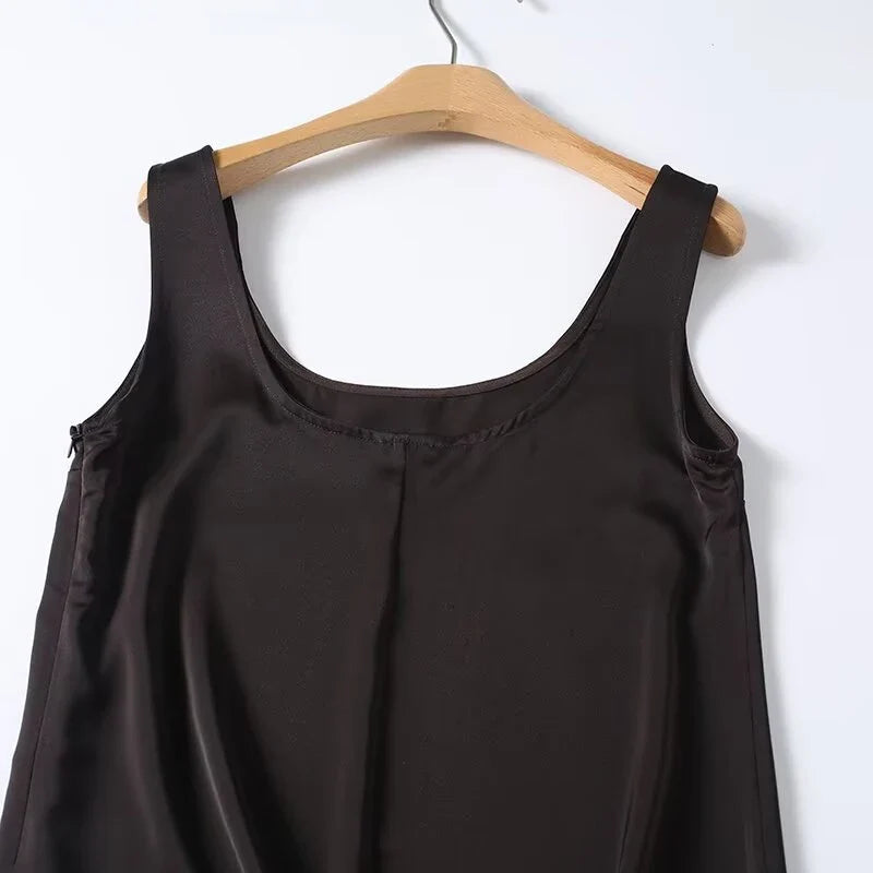 Lace Trim Brown Short Tank Dresses