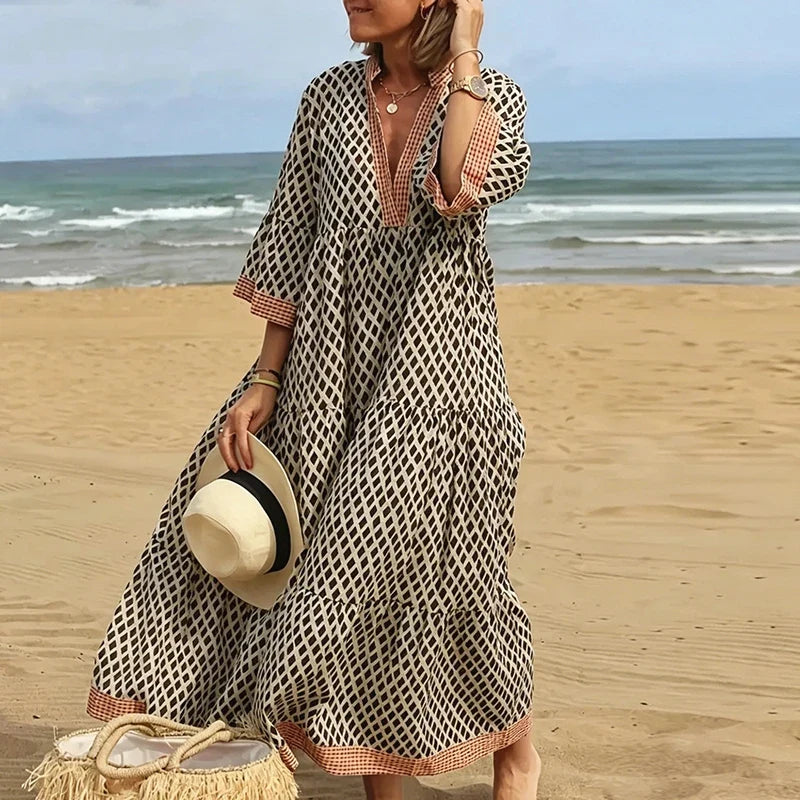 V Neck Half Sleeve Summer Vintage Dresses