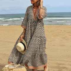 V Neck Half Sleeve Summer Vintage Dresses