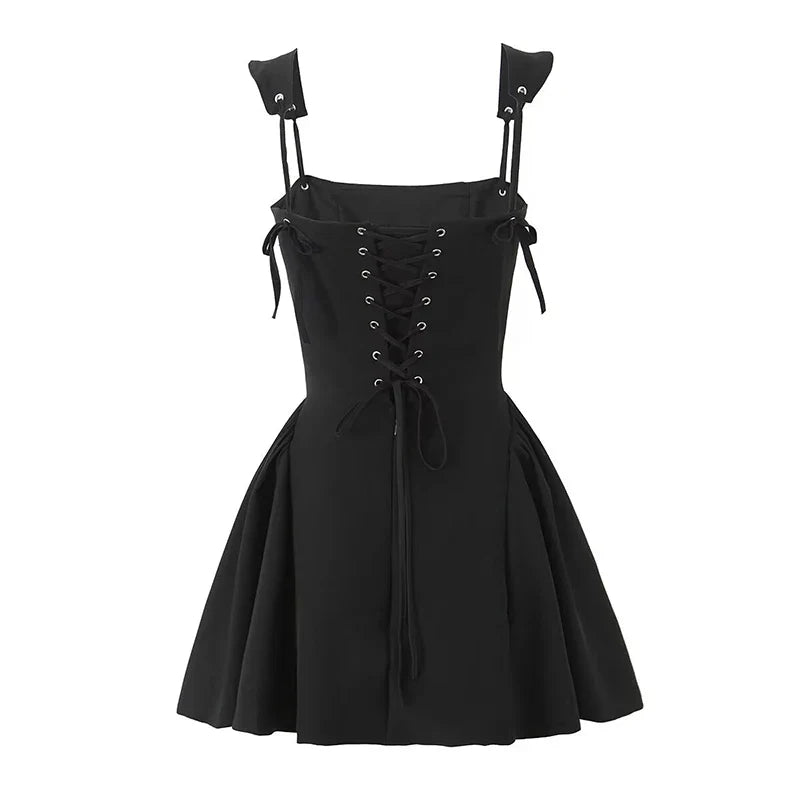 Sexy Spaghetti Straps Black Mini Ball Gown Dresses