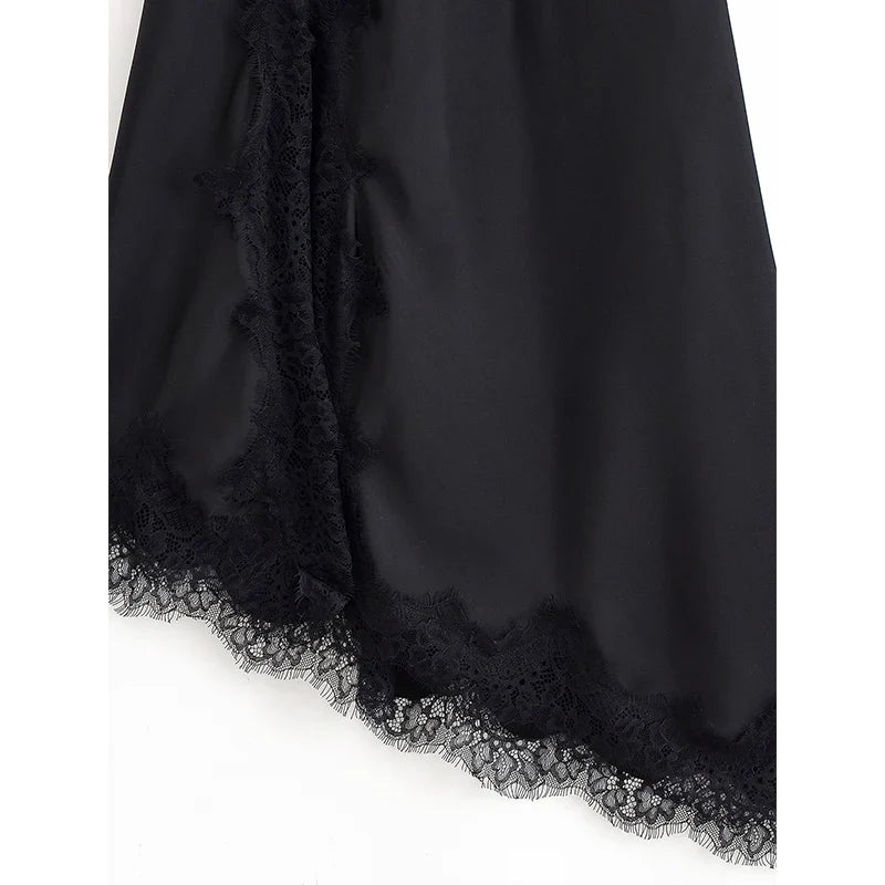 Lace Trim Satin Sling Dresses