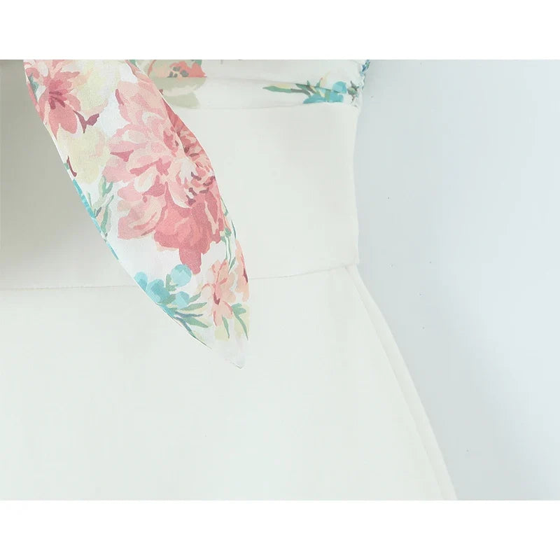 Summer Sexy Off Shoulder Printed Scarf Short Dresses Elegant White Strapless Mini Dresses