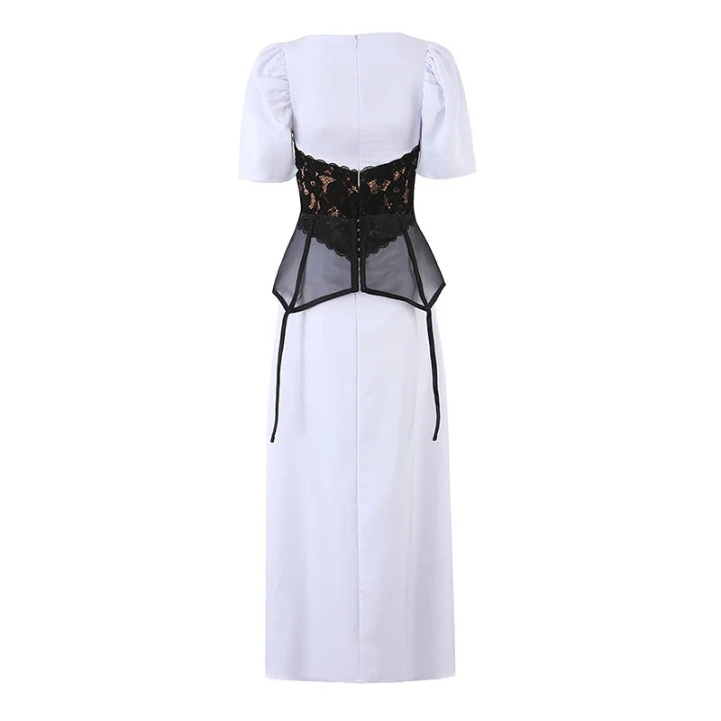 French Retro Satin Waist Cinched Long Dresses