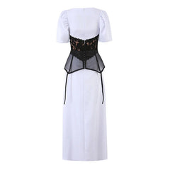 French Retro Satin Waist Cinched Long Dresses