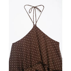 Summer Brown Polka Dot Halter Mini Dresses