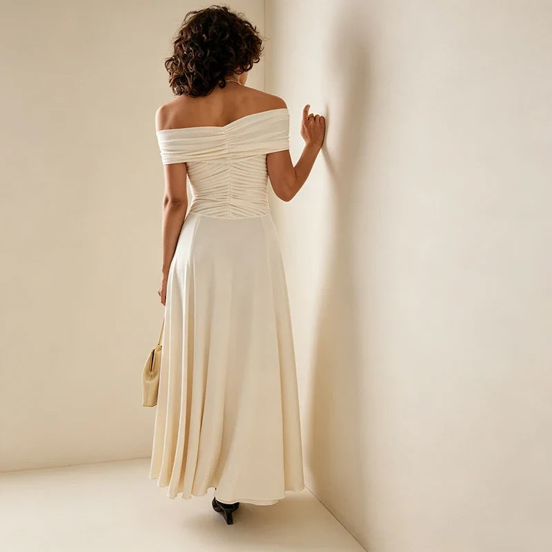 Temperament One-shoulder Pure Color Chiffon Dresses
