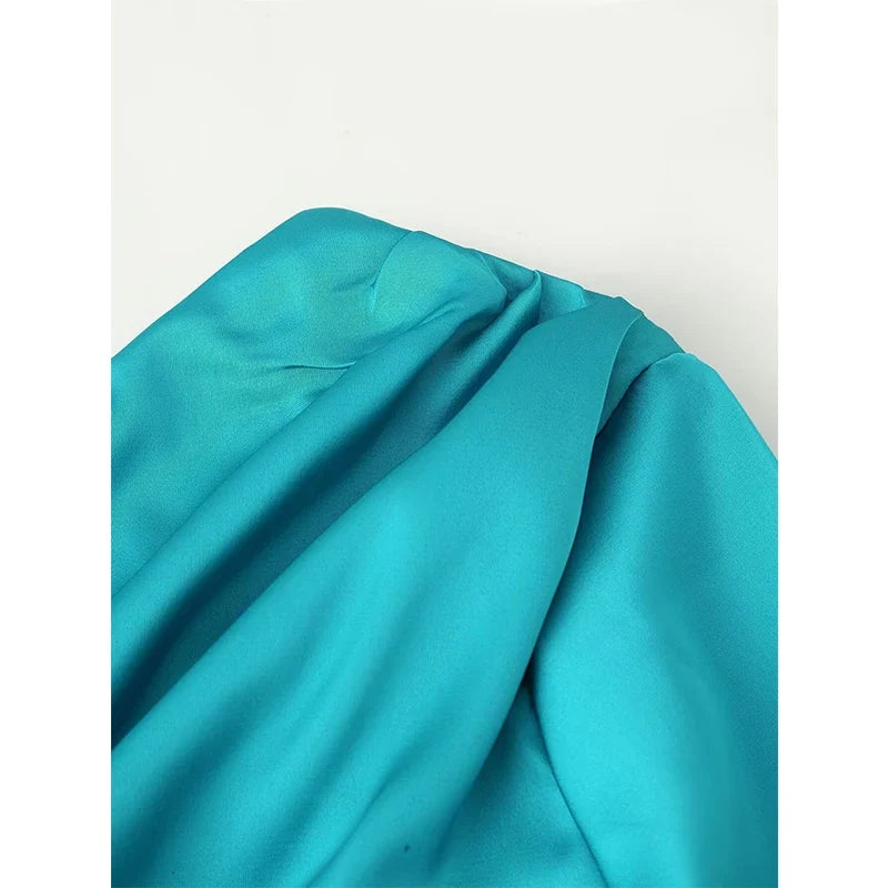 Elegant Sexy Diagonal Collar Satin Draped Ruffle Long Party Dresses Maxi Evening Vestidos