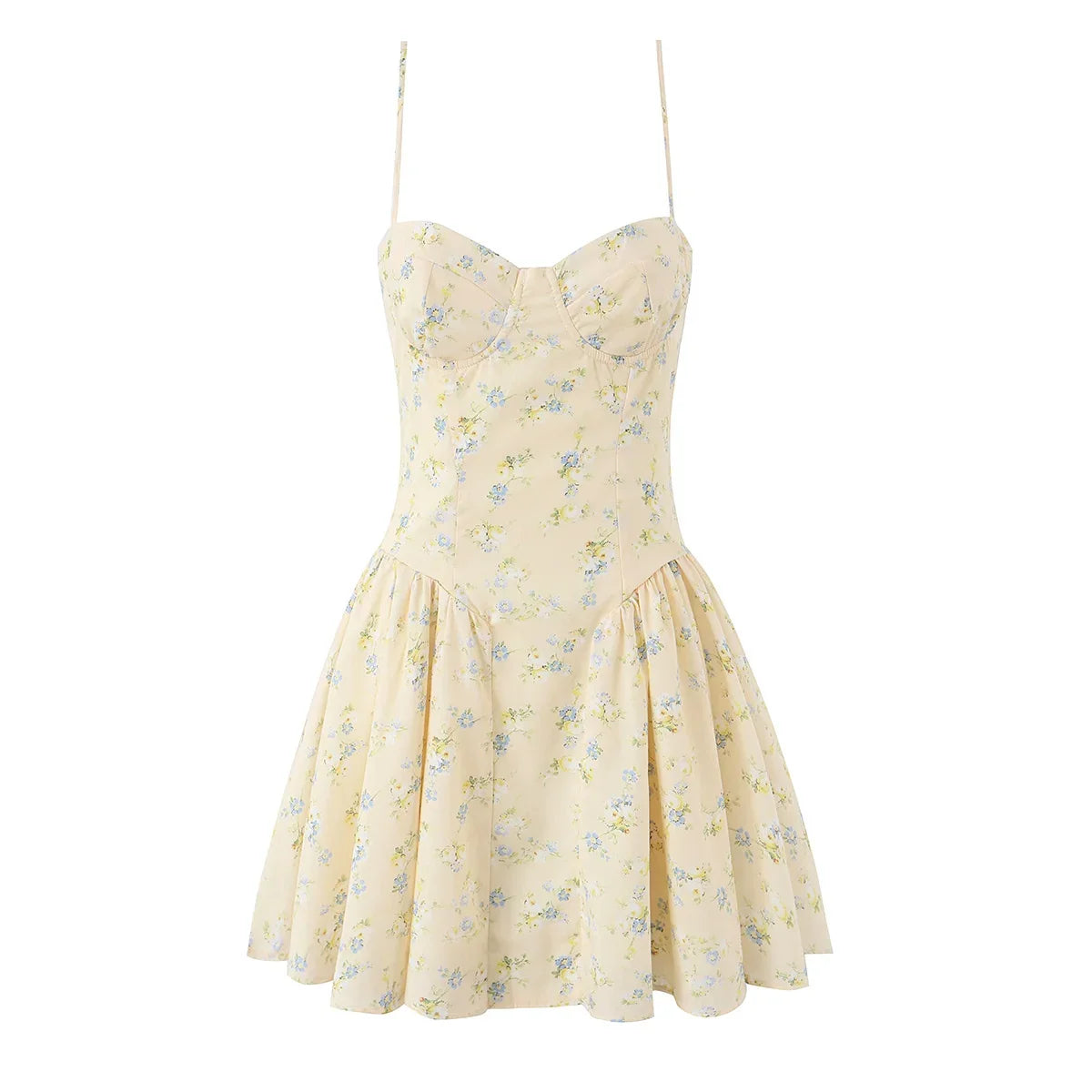French Yellow Floral Print Sexy Sling Holiday Dresses