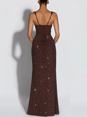 Evening Gown Slips Sleeveless Straps Hip Hugging Slim Fit Sequin Dresses