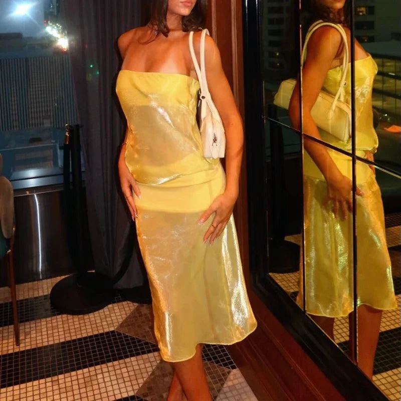 Casual Strapless Hollow Out Sleeveless Summer Dresses