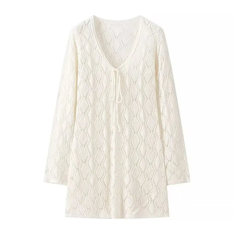 Long Sleeve V Neck Mini Knit Dresses Sexy Robe