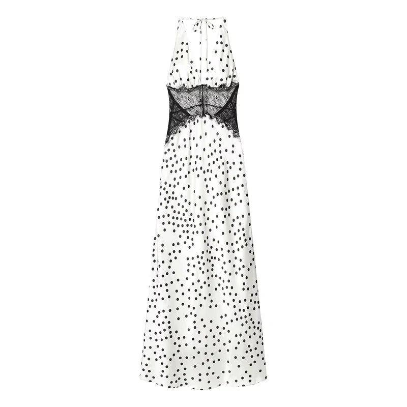 White Polka Dot Halter Maxi Dresses