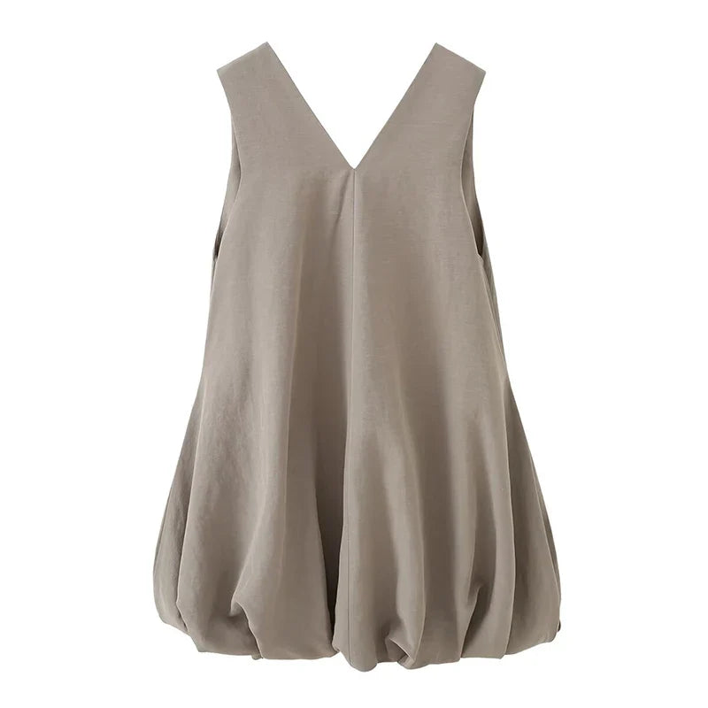 Solid V Neck Sleeveless Dresses