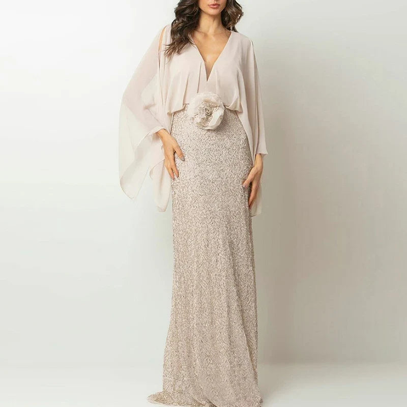 Deep V Neck Long Sleeved Dresses