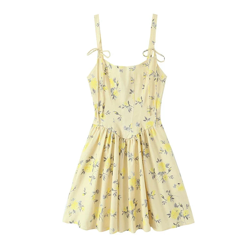 Sexy Spaghetti Straps Floral Print Short Dresses