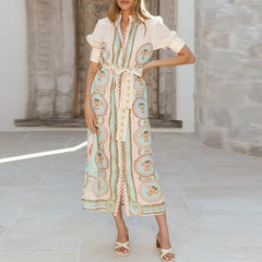 Lapel Short Sleeved Beach Dresses