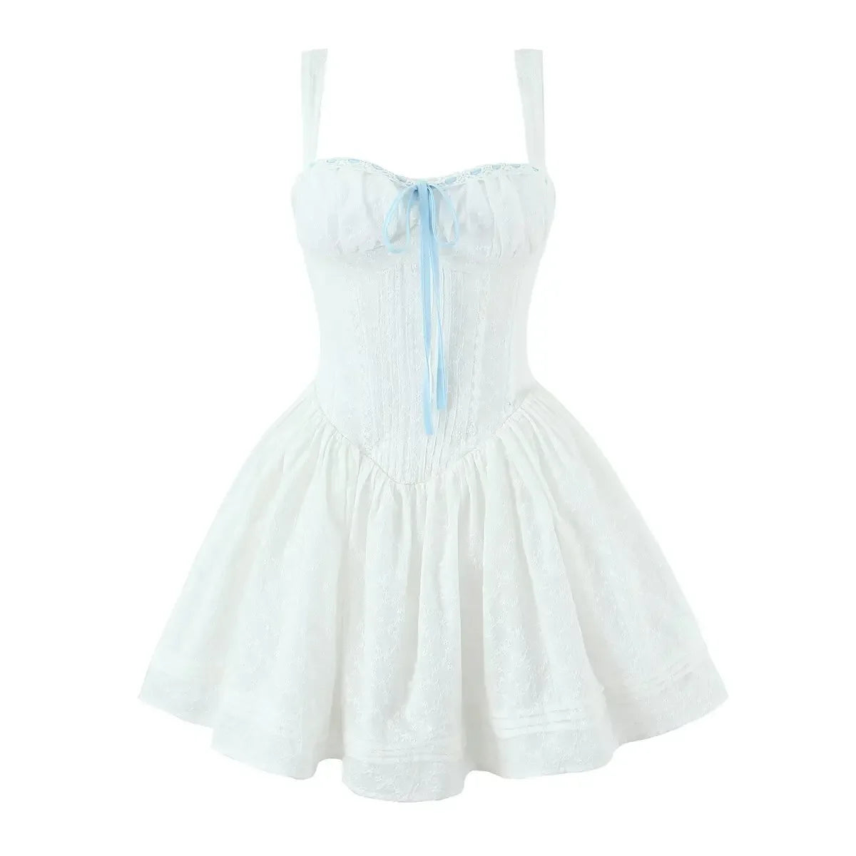 White Holiday Summer Dresses Floral Embroidery Low Waist A-line Sling Mini Dresses