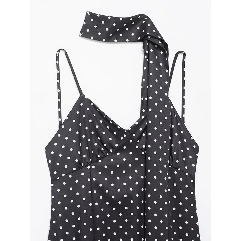 Sexy Backless With Scarf Polka Dot Camisole Dresses