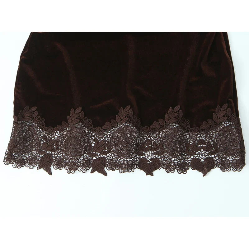 Sexy Lace Trim Velvet Dresses