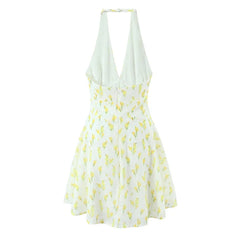 Sweet Print Halter Holiday Summer Dresses Pretty Girl Sexy Backless A-line Short Dresses