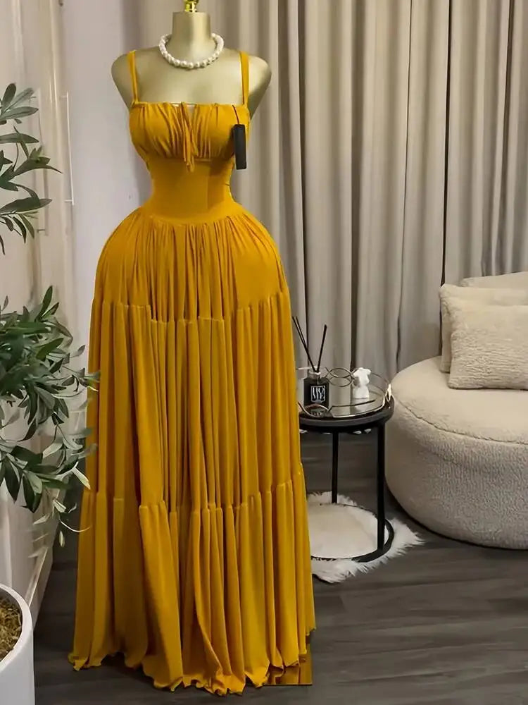 Elegant Sleeveless Lace Up Pleated Waist Dresses